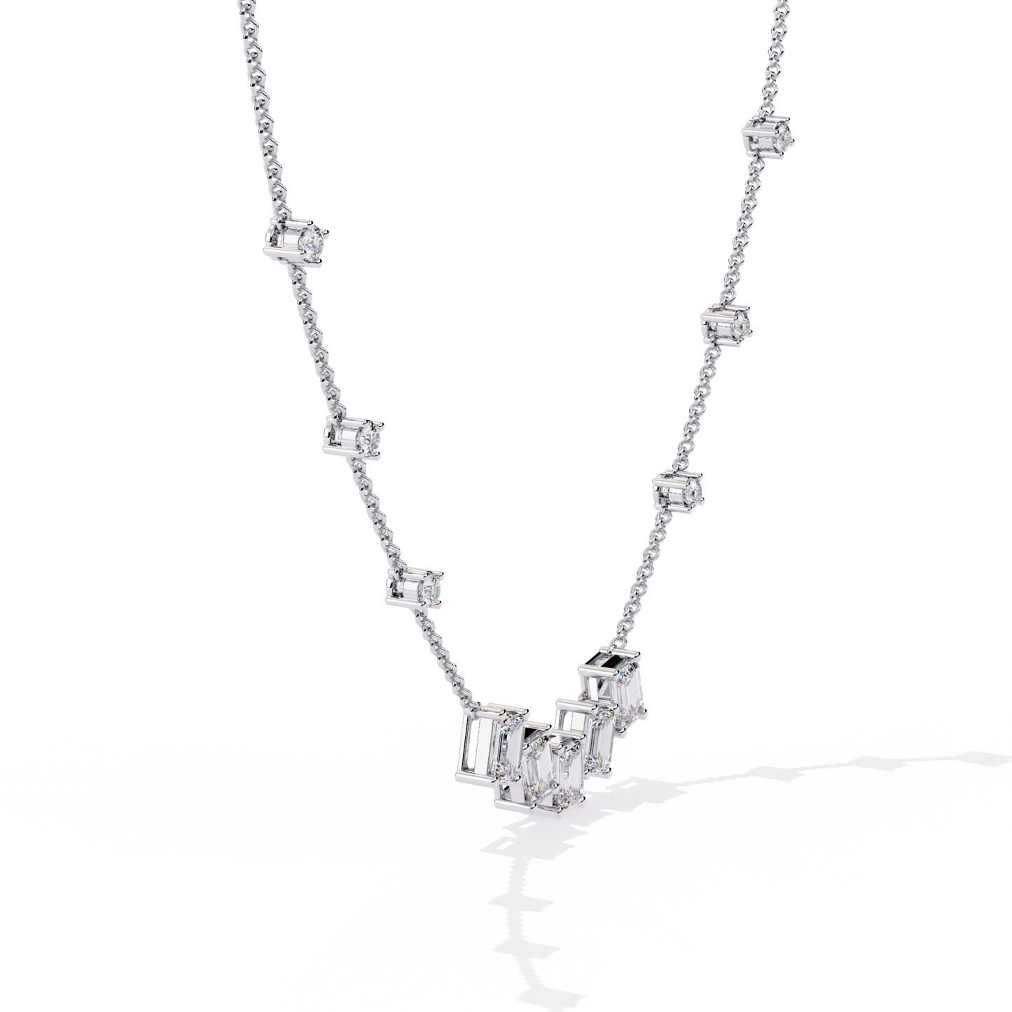 skyline baguette cluster lab grown diamond necklace