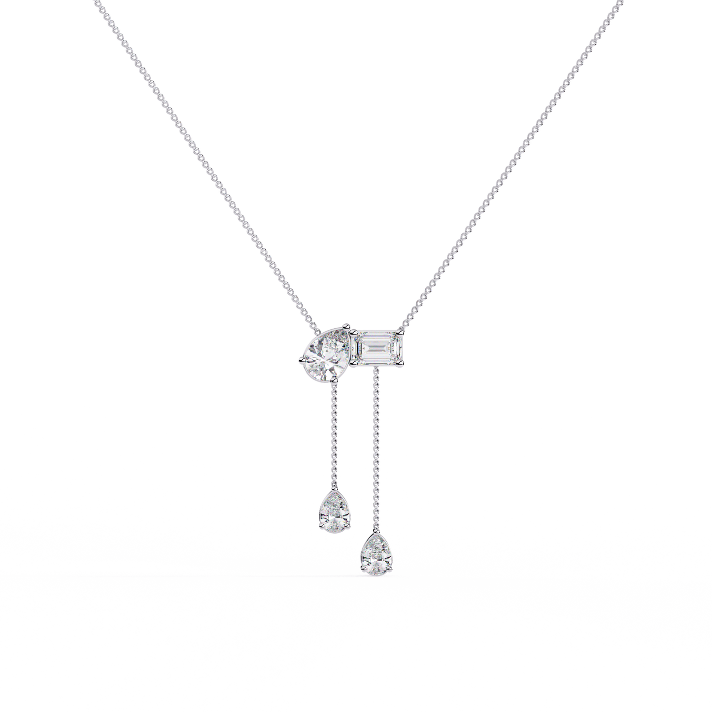 cascade pear baguette lab grown diamond lariat necklace