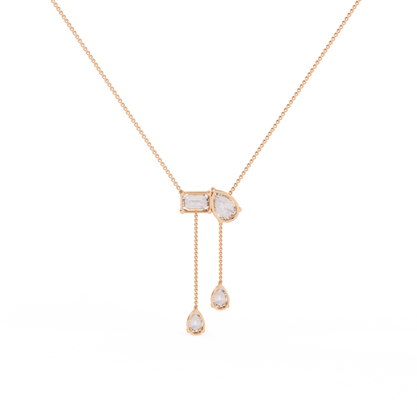 cascade pear baguette lab grown diamond lariat necklace
