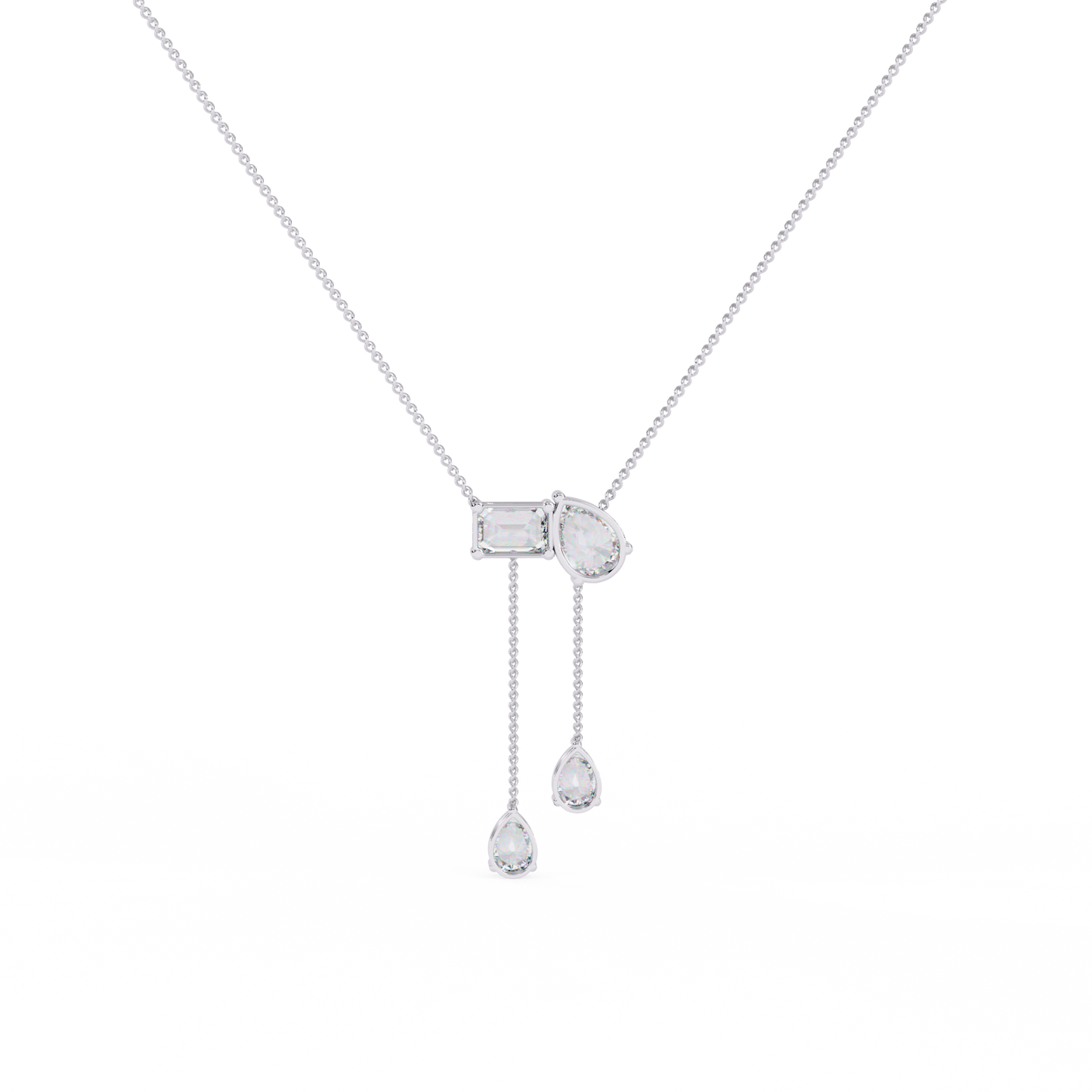 cascade pear baguette lab grown diamond lariat necklace