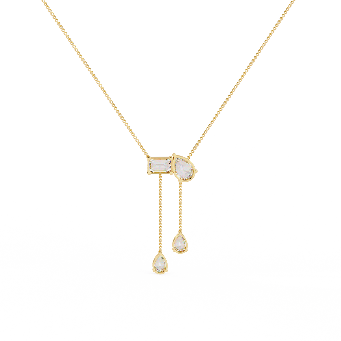 cascade pear baguette lab grown diamond lariat necklace