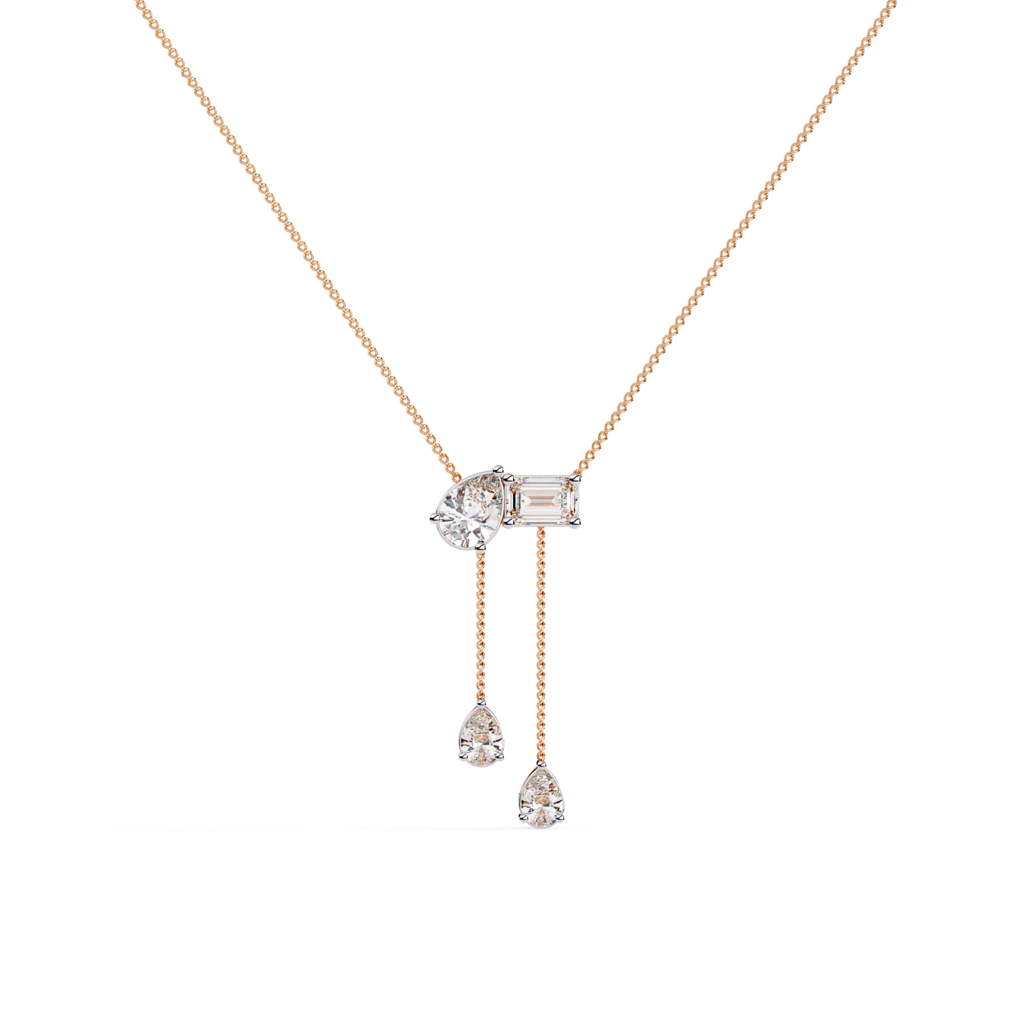 cascade pear baguette lab grown diamond lariat necklace