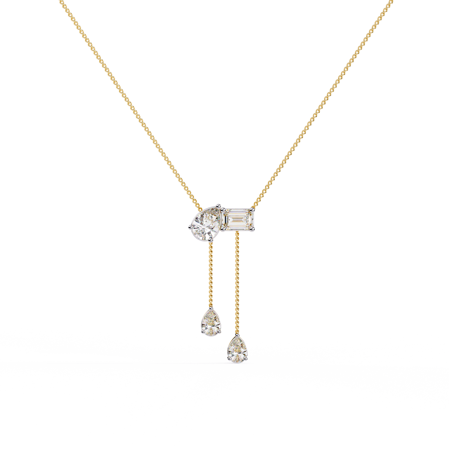 cascade pear baguette lab grown diamond lariat necklace