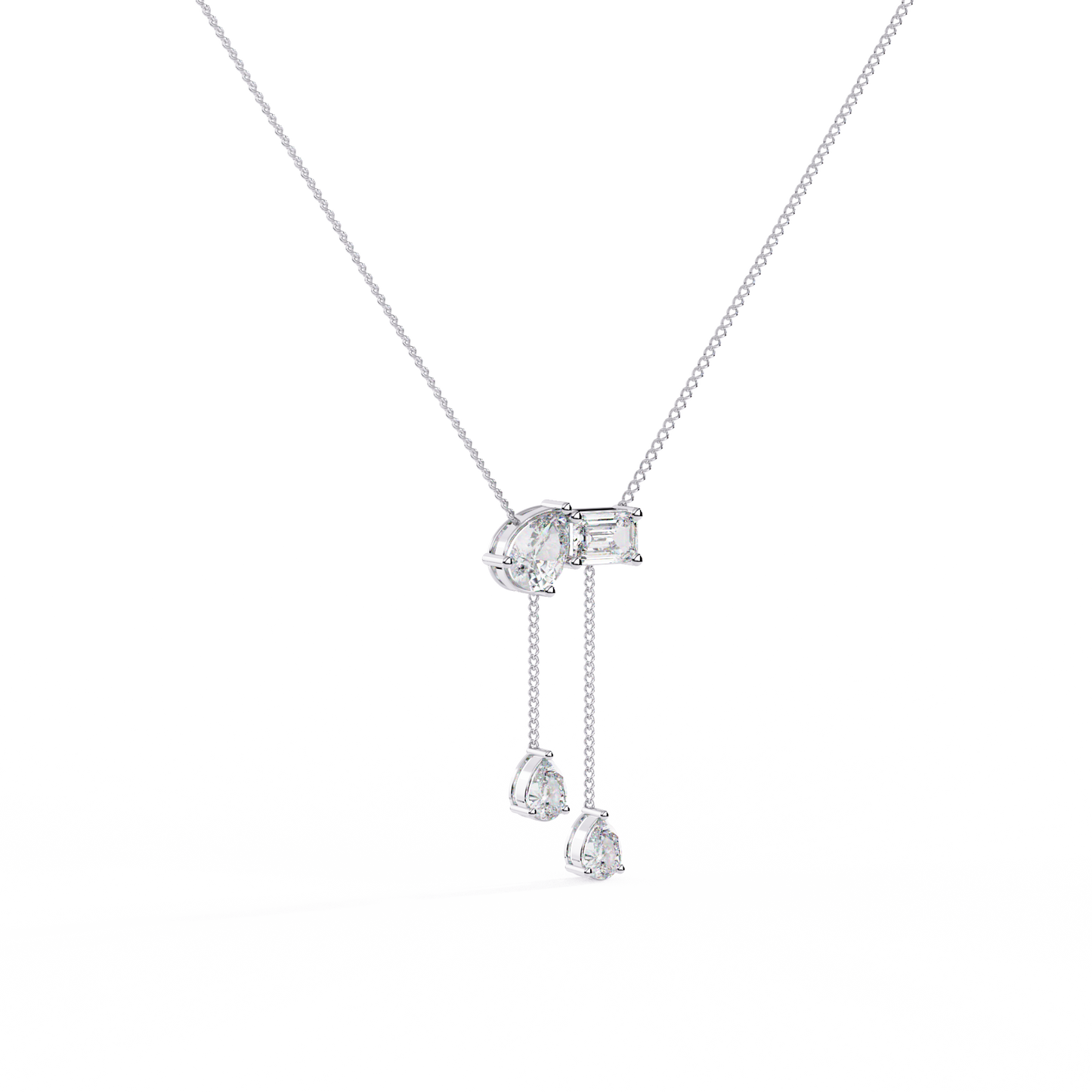 cascade pear baguette lab grown diamond lariat necklace