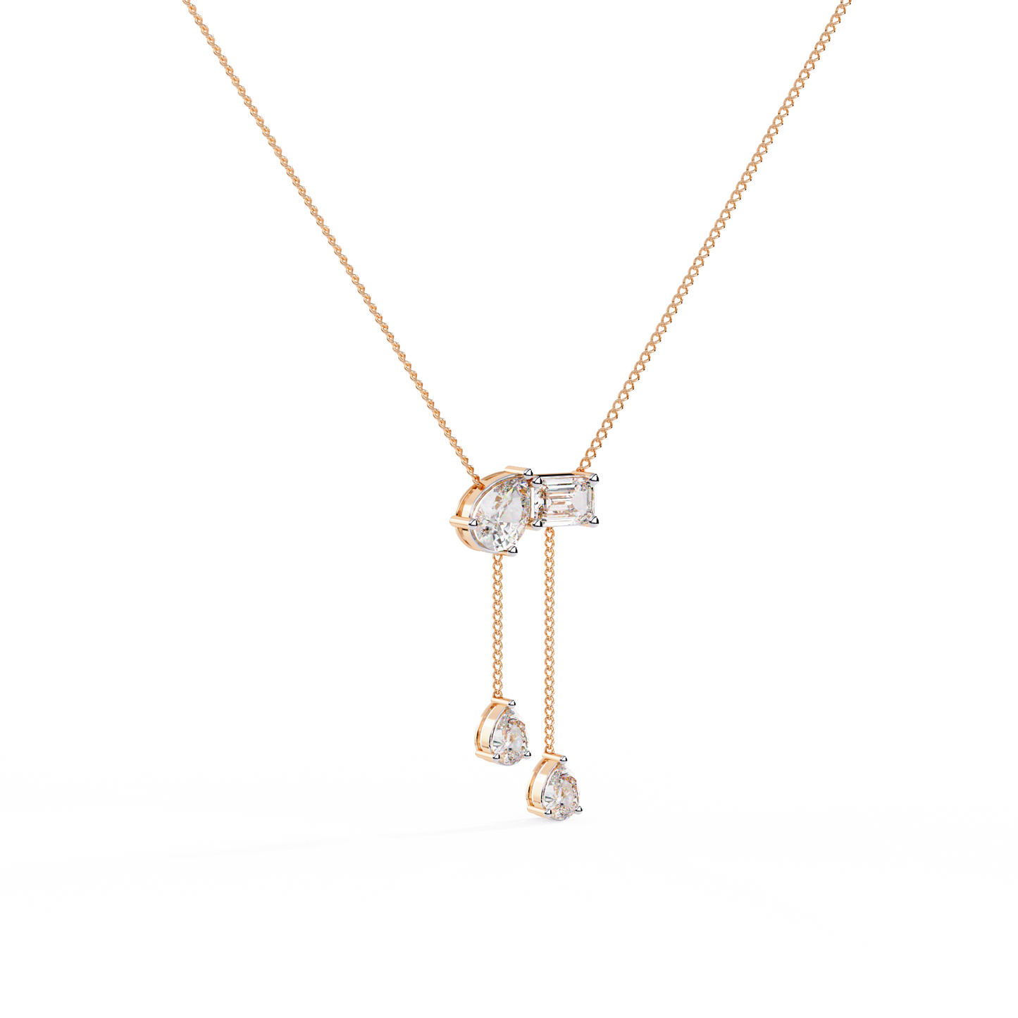 cascade pear baguette lab grown diamond lariat necklace