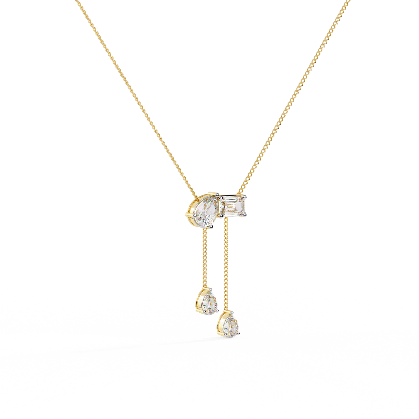 cascade pear baguette lab grown diamond lariat necklace