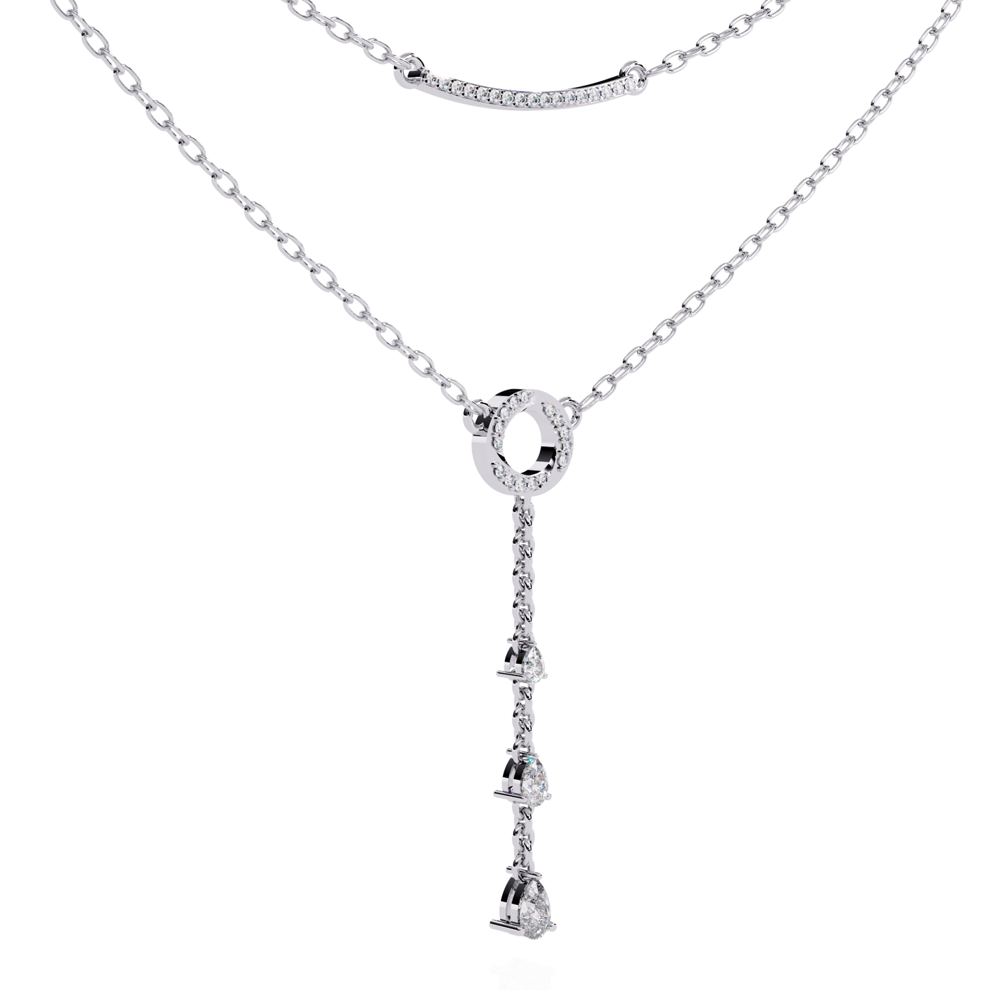 cascade halo lariat lab grown diamond necklace