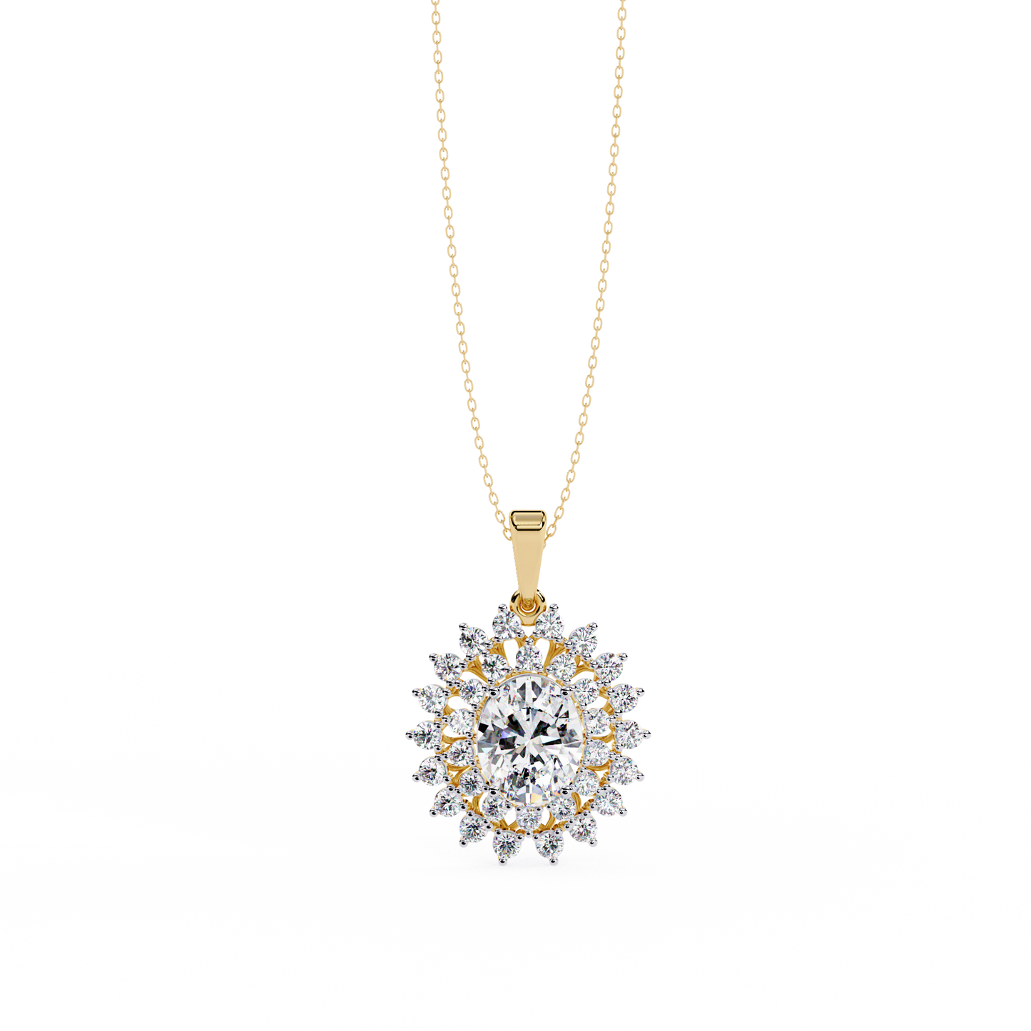 solara sunburst halo lab grown diamond pendant