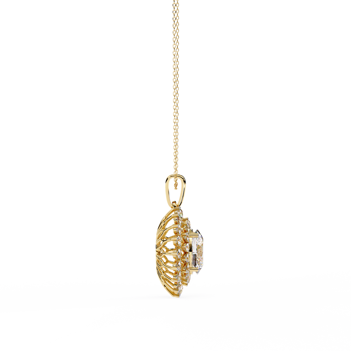 solara sunburst halo lab grown diamond pendant