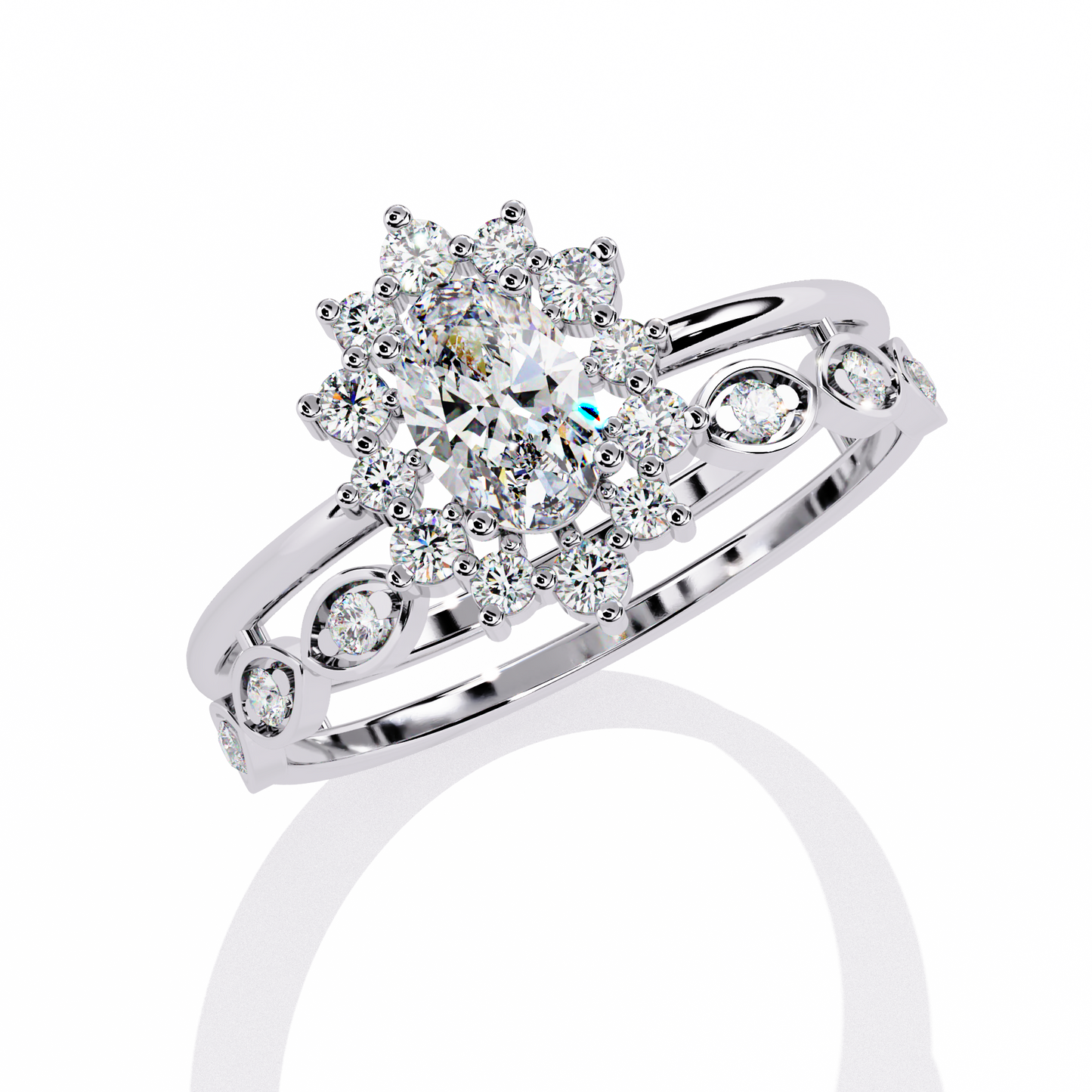 sunburst halo lab grown diamond ring