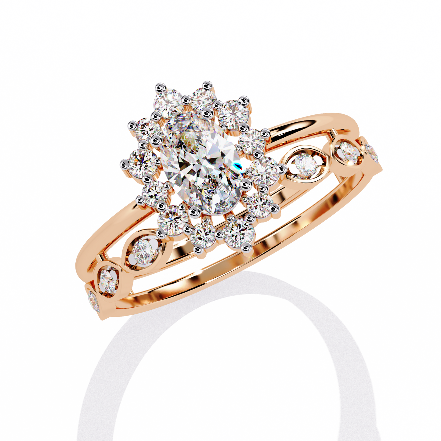 sunburst halo lab grown diamond ring