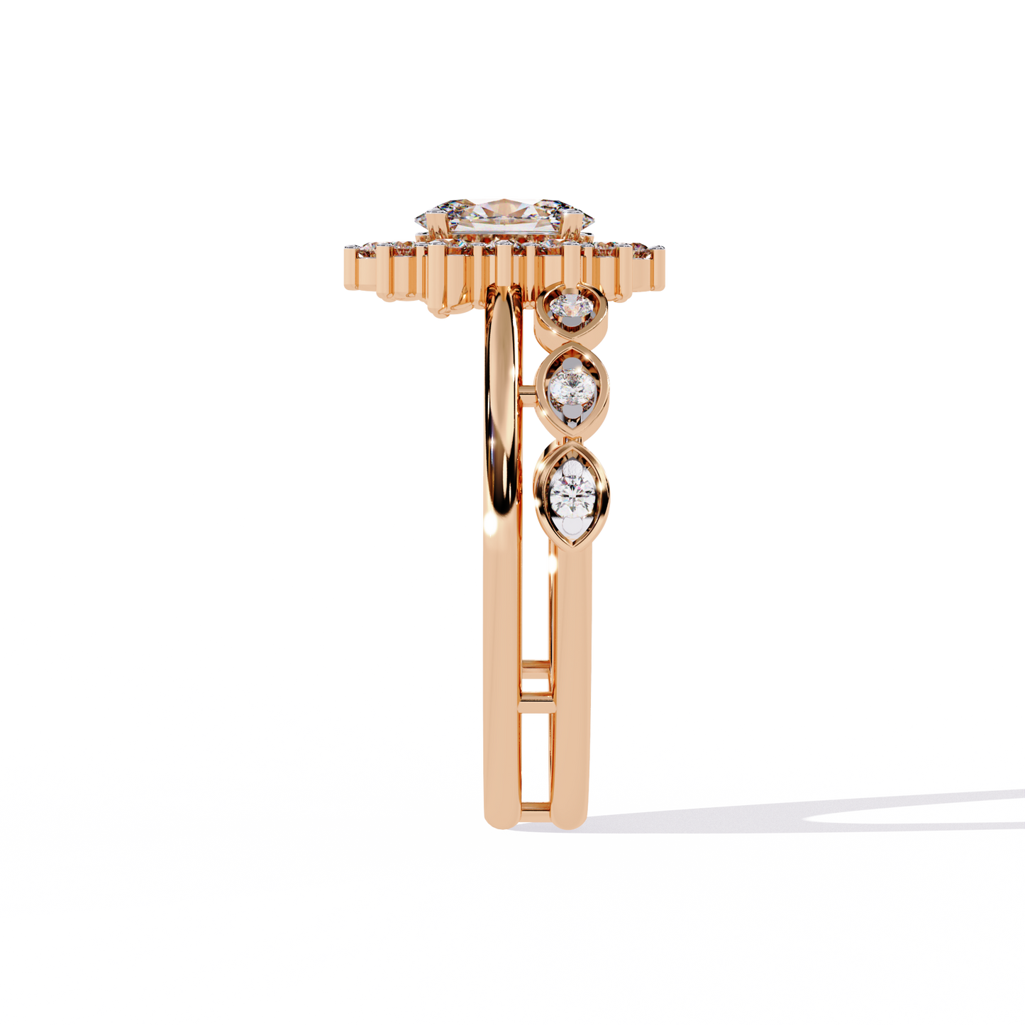 sunburst halo lab grown diamond ring