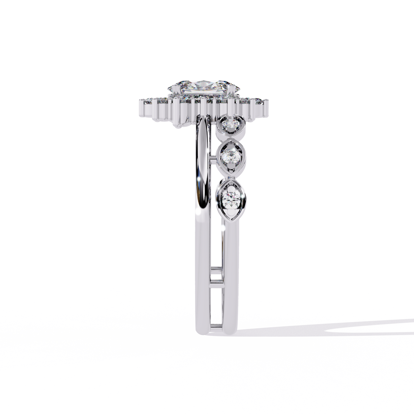 sunburst halo lab grown diamond ring