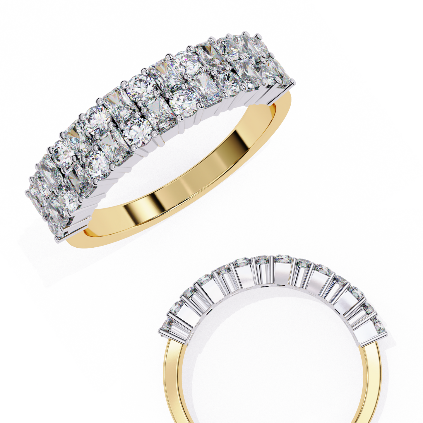 radiant double row lab grown diamond ring