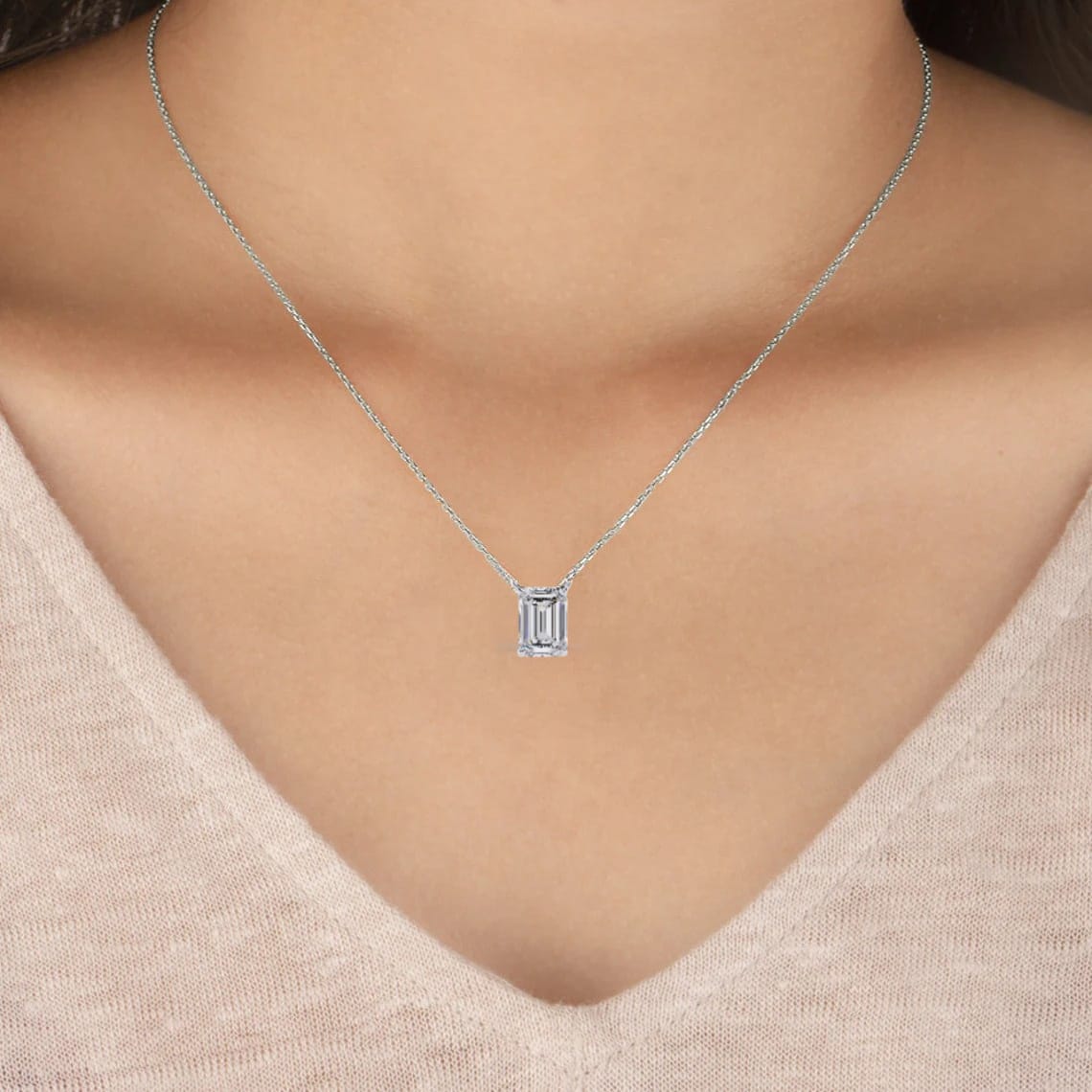 valora step-cut lab grown diamond solitaire pendant