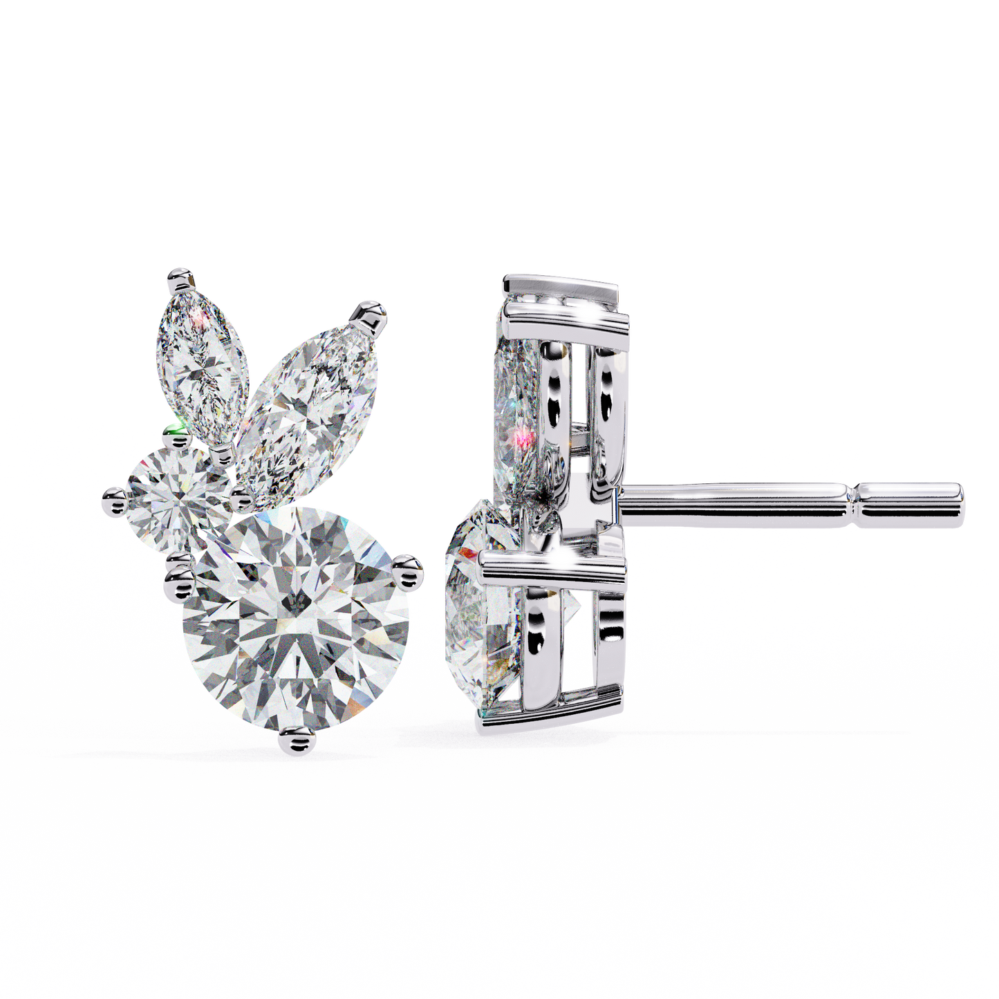viva asymmetrical marquise cluster lab grown diamond studs