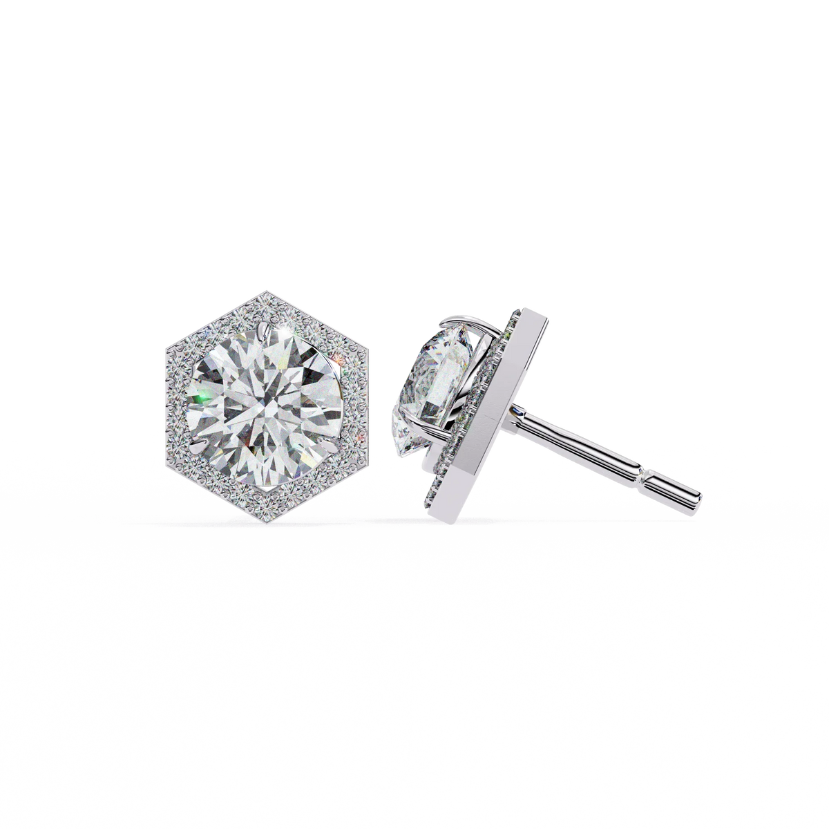Luxe Hexagon Halo Lab Grown Diamond Studs - Ophiratbf