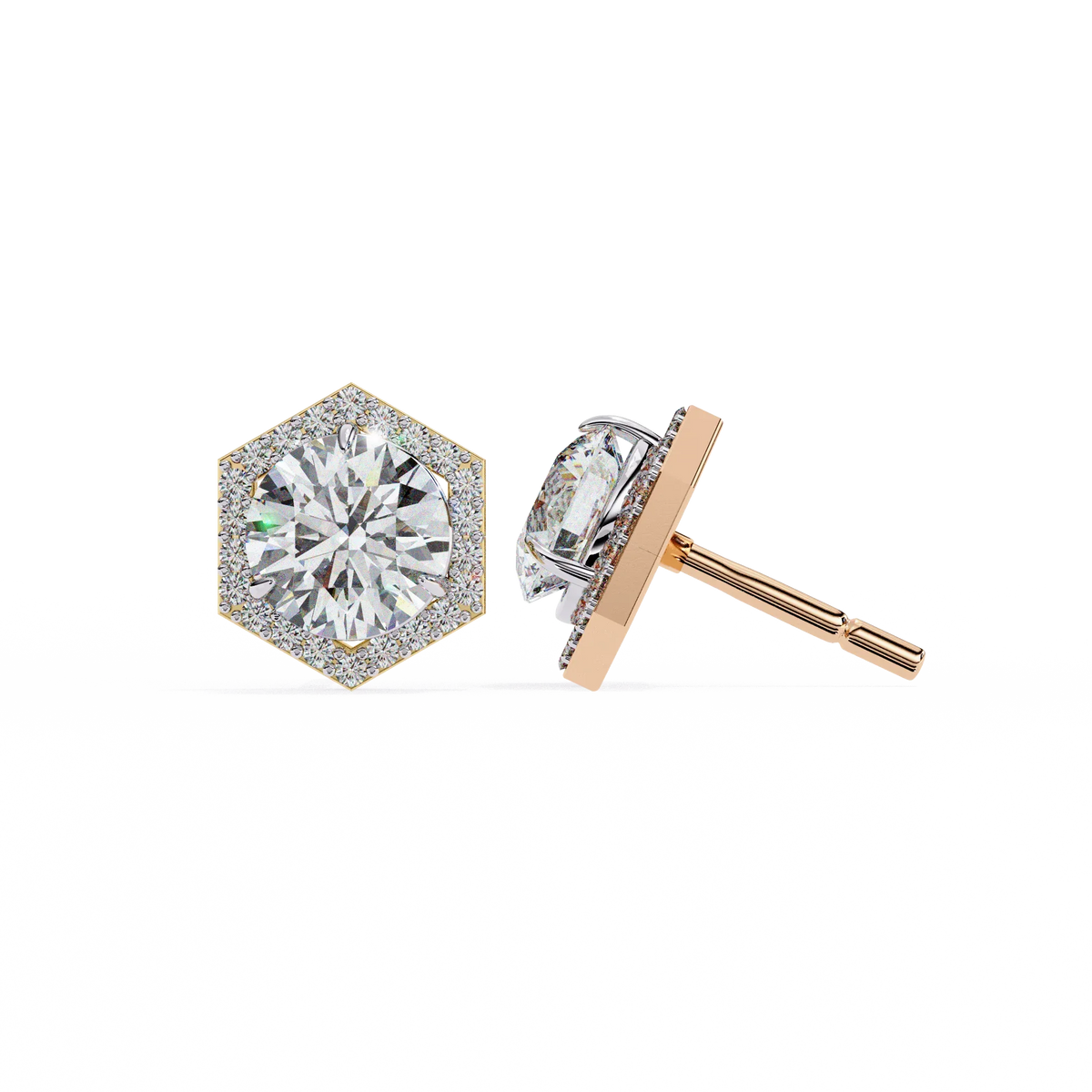 Luxe Hexagon Halo Lab Grown Diamond Studs - Ophiratbf