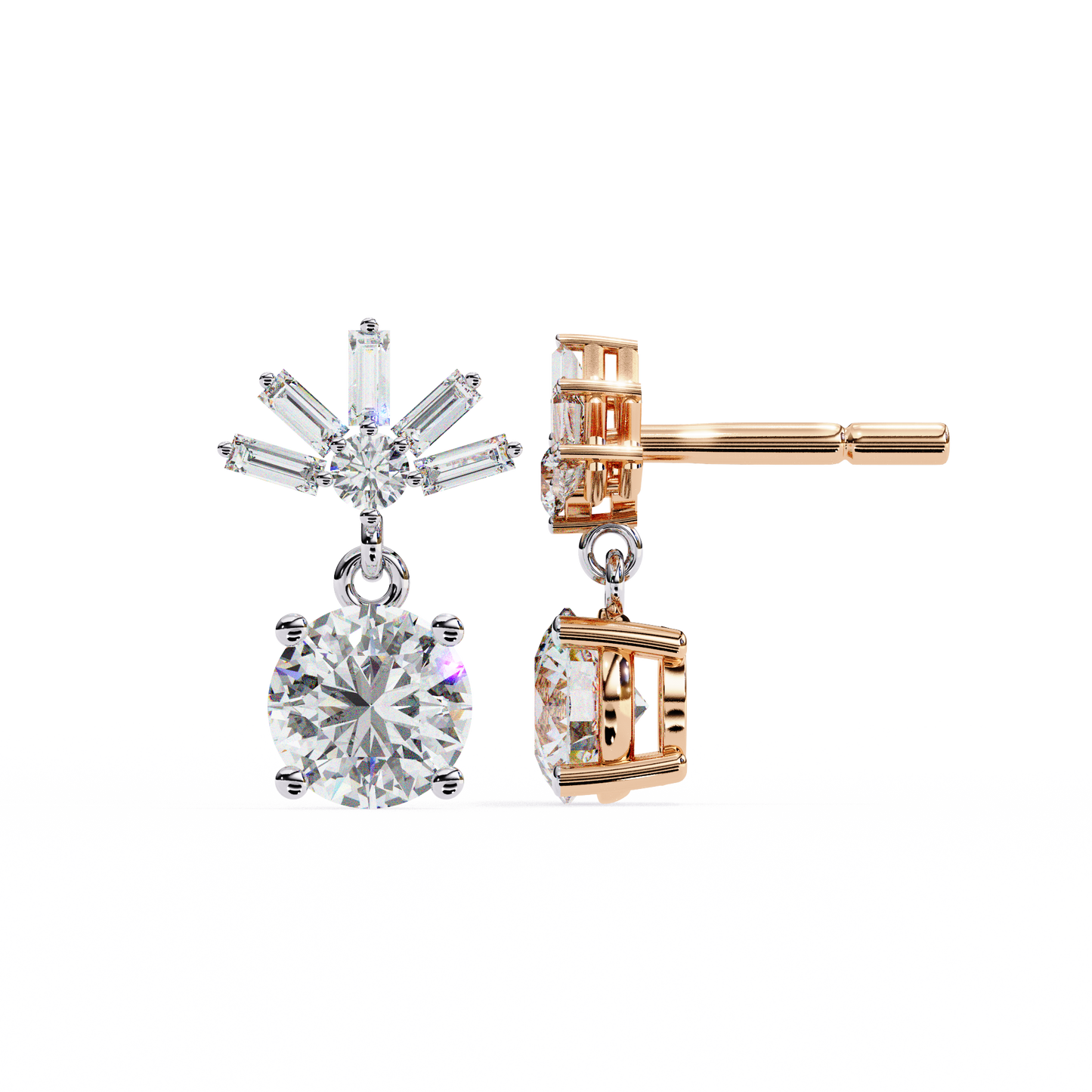 radiance baguette cluster drop lab grown diamond studs