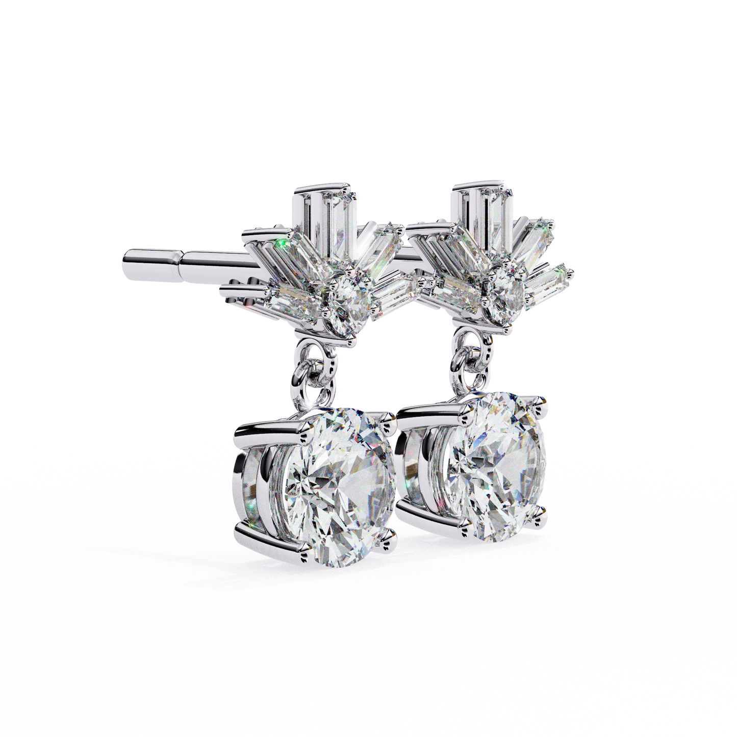 radiance baguette cluster drop lab grown diamond studs