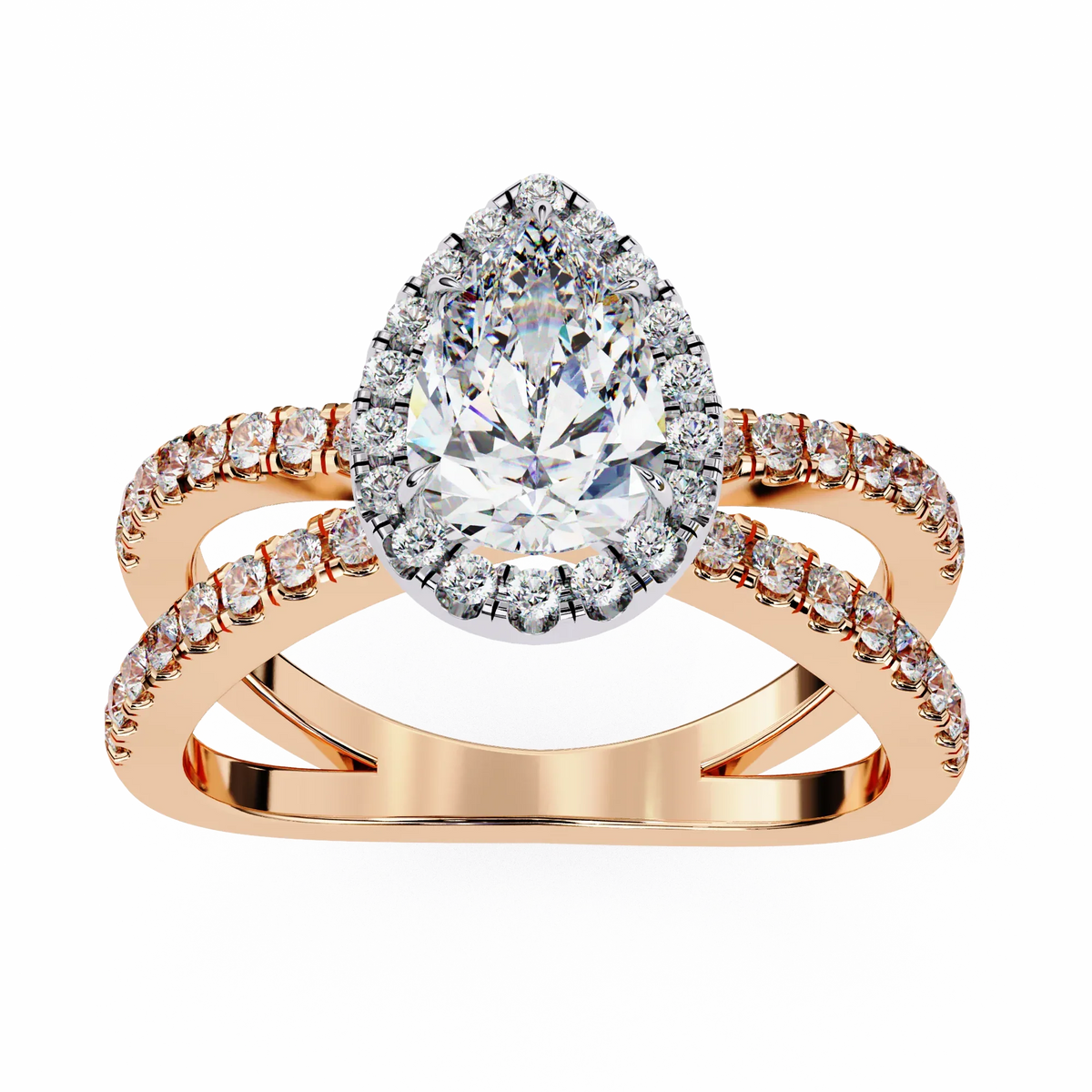 Elodie Lab Grown Diamond Pear Halo Embrace Ring - Ophiratbf