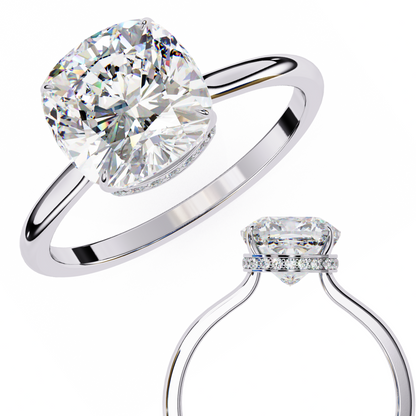 Elise Lab Grown Diamond Cushion Secret Halo Ring