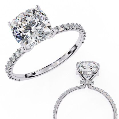 Vivienne Lab Grown Diamond Cushion Hidden Halo Pavé Ring