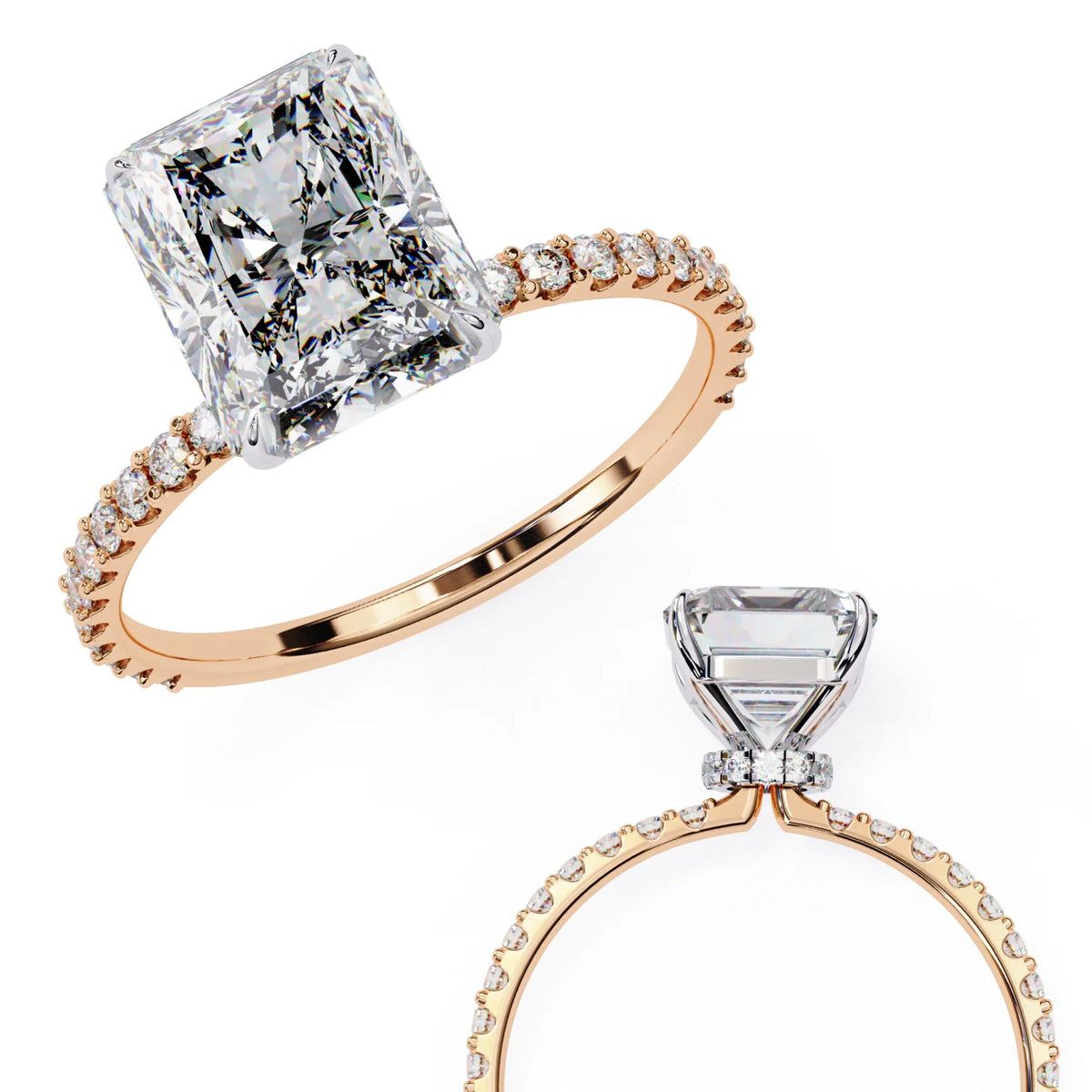 Solene Lab Grown Diamond Radiant Pavé Solitaire Halo Ring - Ophiratbf
