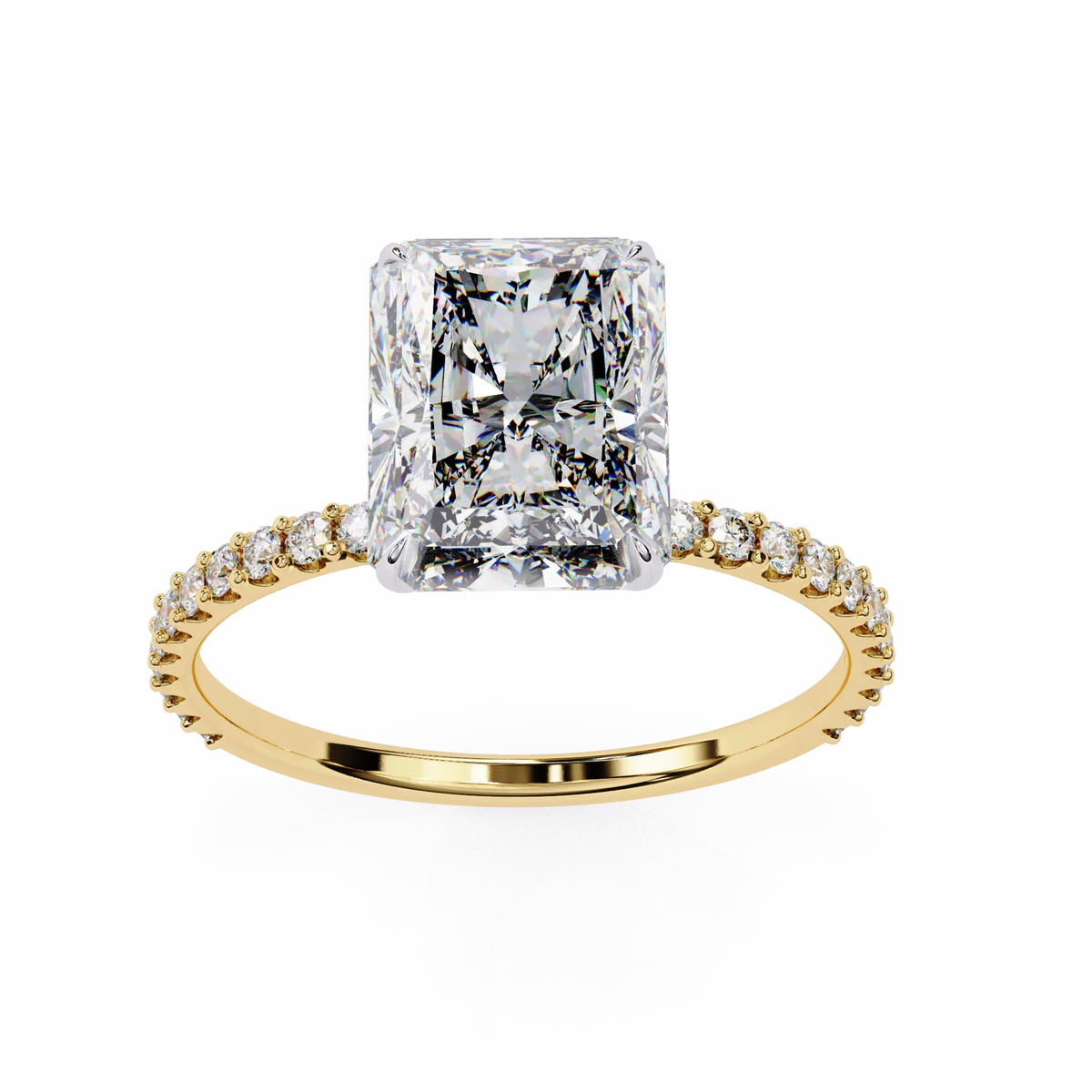 Solene Lab Grown Diamond Radiant Pavé Solitaire Halo Ring - Ophiratbf