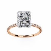 Solene Lab Grown Diamond Radiant Pavé Solitaire Halo Ring - Ophiratbf