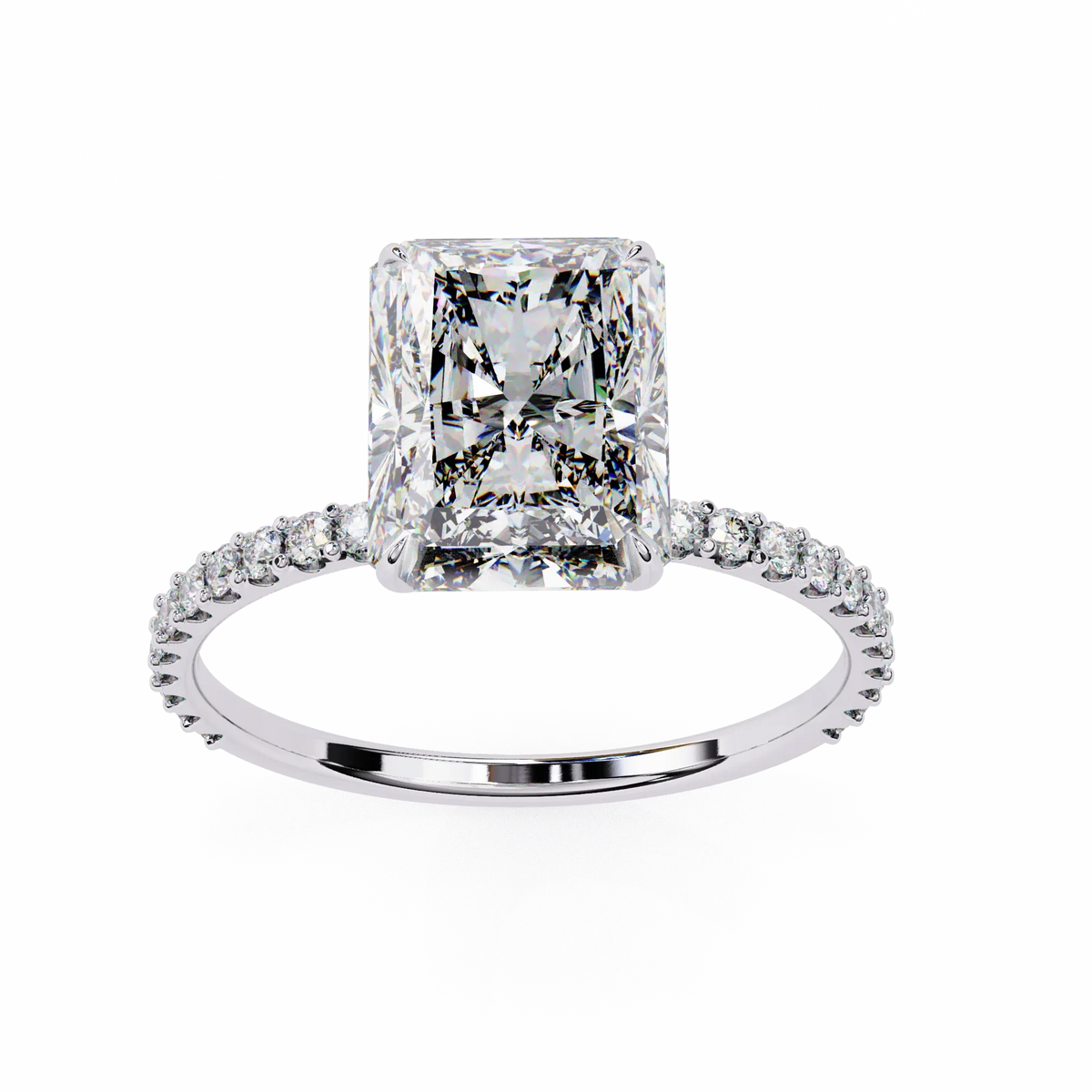 Solene Lab Grown Diamond Radiant Pavé Solitaire Halo Ring - Ophiratbf