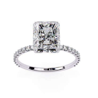 Solene Lab Grown Diamond Radiant Pavé Solitaire Halo Ring