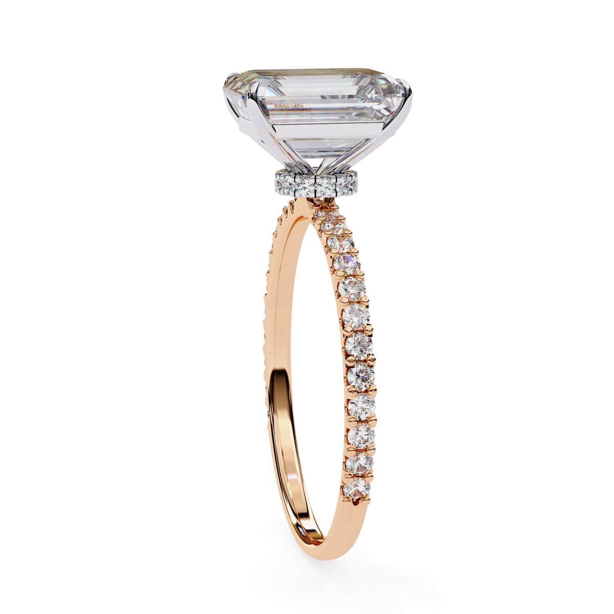 Solene Lab Grown Diamond Radiant Pavé Solitaire Halo Ring - Ophiratbf