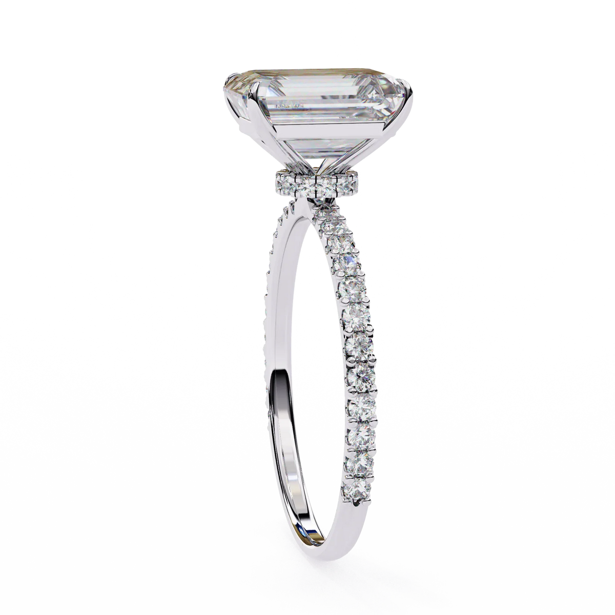 Solene Lab Grown Diamond Radiant Pavé Solitaire Halo Ring - Ophiratbf