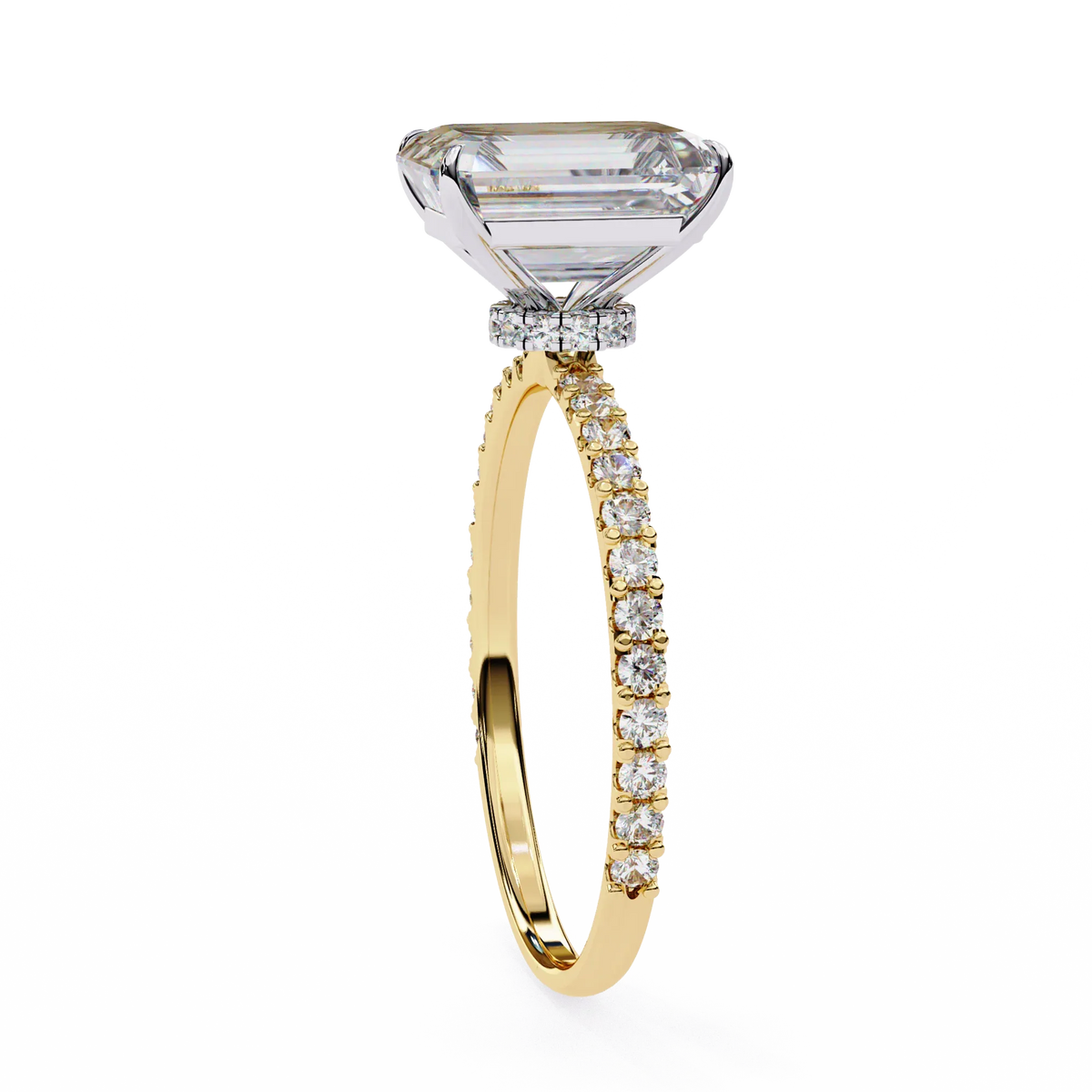 Solene Lab Grown Diamond Radiant Pavé Solitaire Halo Ring - Ophiratbf