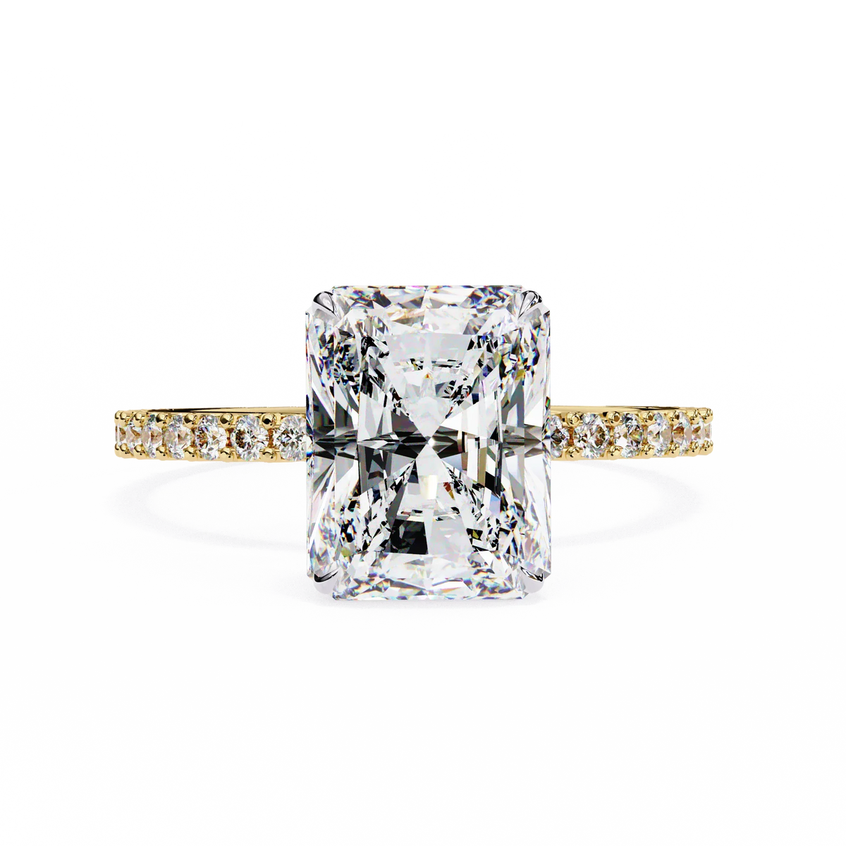 Solene Lab Grown Diamond Radiant Pavé Solitaire Halo Ring - Ophiratbf