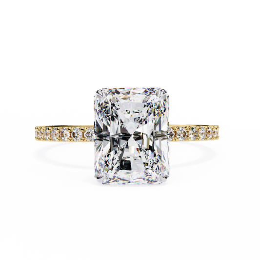 Solene Lab Grown Diamond Radiant Pavé Solitaire Halo Ring