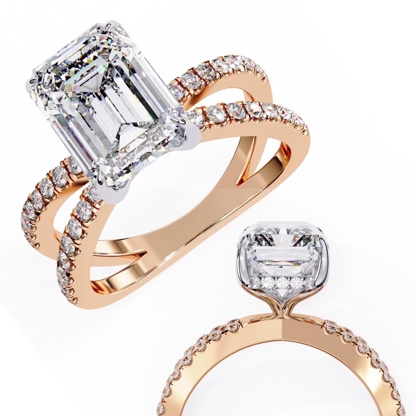 elysia lab grown diamond emerald crisscross ring