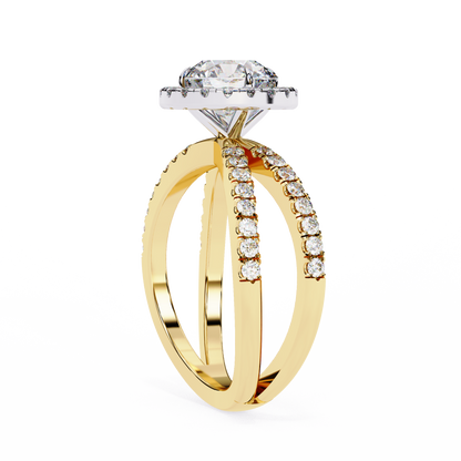 Round Halo Crisscross Lab Grown Diamond Ring