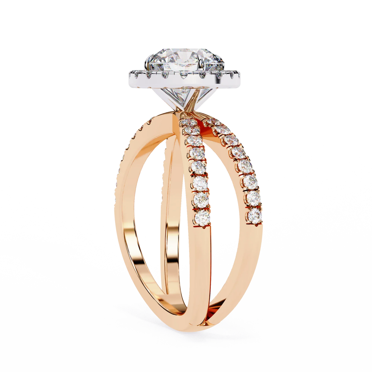 Round Halo Crisscross Lab Grown Diamond Ring - Ophiratbf