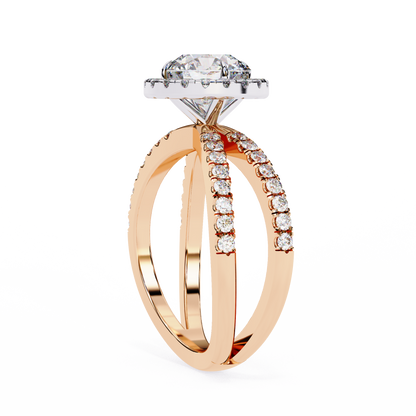 Round Halo Crisscross Lab Grown Diamond Ring