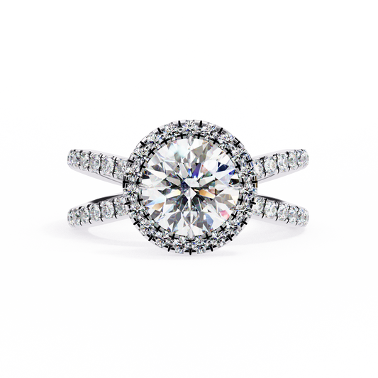 Round Halo Crisscross Lab Grown Diamond Ring