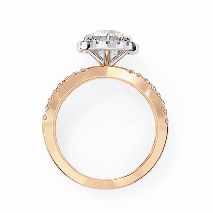 Round Halo Crisscross Lab Grown Diamond Ring