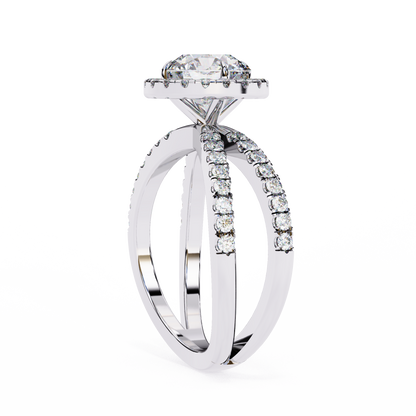 Round Halo Crisscross Lab Grown Diamond Ring