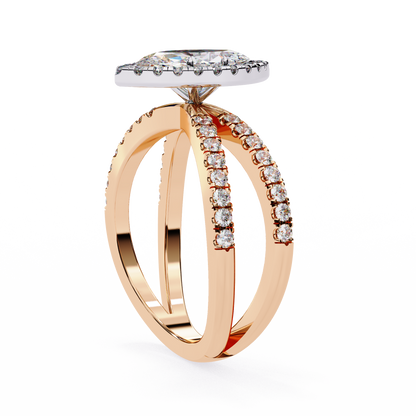 Mireille Lab Grown Diamond Marquise Halo Crisscross Ring