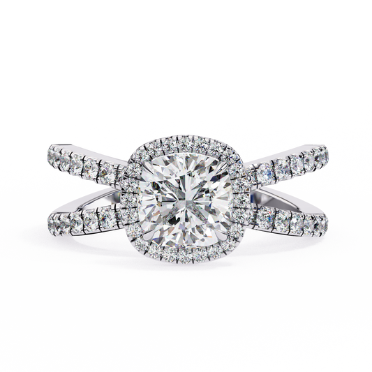 Cushion Halo Crisscross Lab Grown Diamond Ring