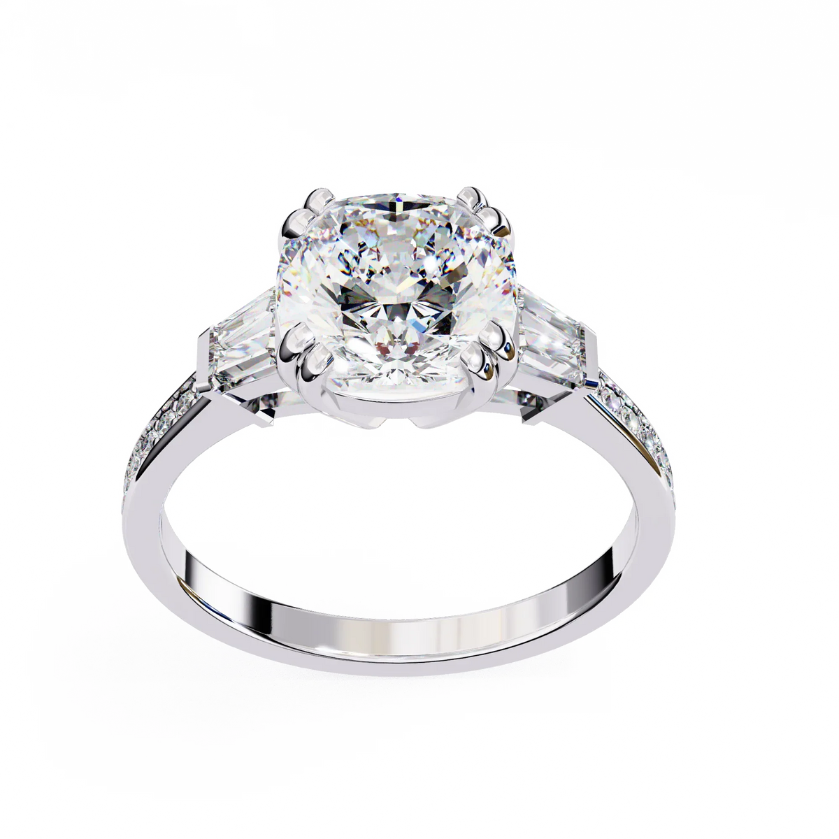 Lustre Cushion Baguette Lab Grown Diamond Ring - Ophiratbf