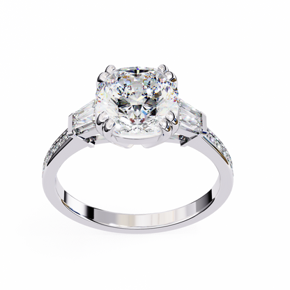Lustre Cushion Baguette Lab Grown Diamond Ring