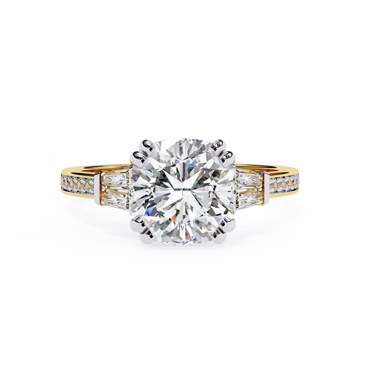 Lustre Cushion Baguette Lab Grown Diamond Ring - Ophiratbf