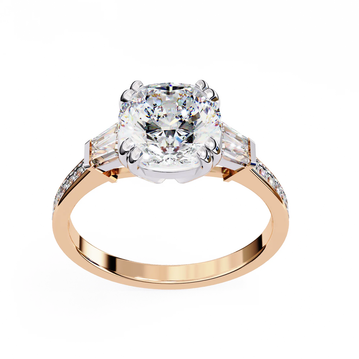 Lustre Cushion Baguette Lab Grown Diamond Ring - Ophiratbf